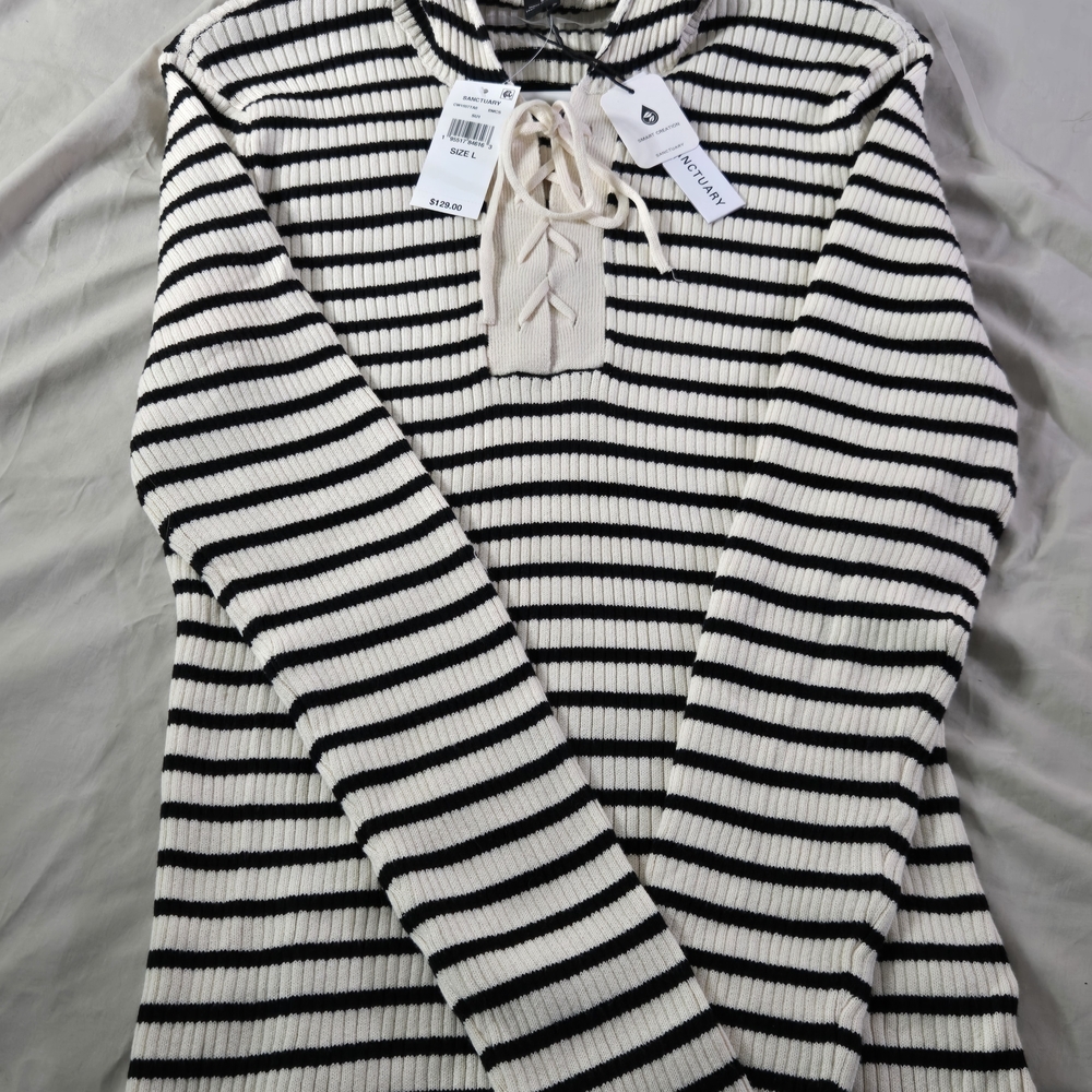 Sanctuary Black and Cream Striped Hoodie